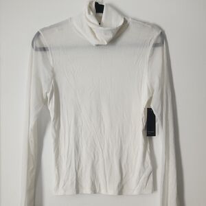 Free Press White Ribbed Turtleneck Blouse